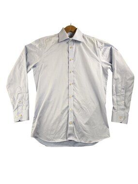 Samuelsohn Dress Shirt Mens 15 32/33 Blue Solid Cotton Long Sleeve Regular Fit